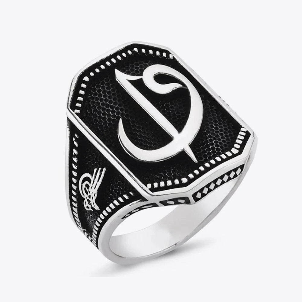 Elif Vav Tuğralı Erkek Gümüş Yüzük