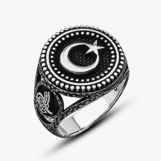 Ay Yıldız Tuğralı Erkek Gümüş Yüzük