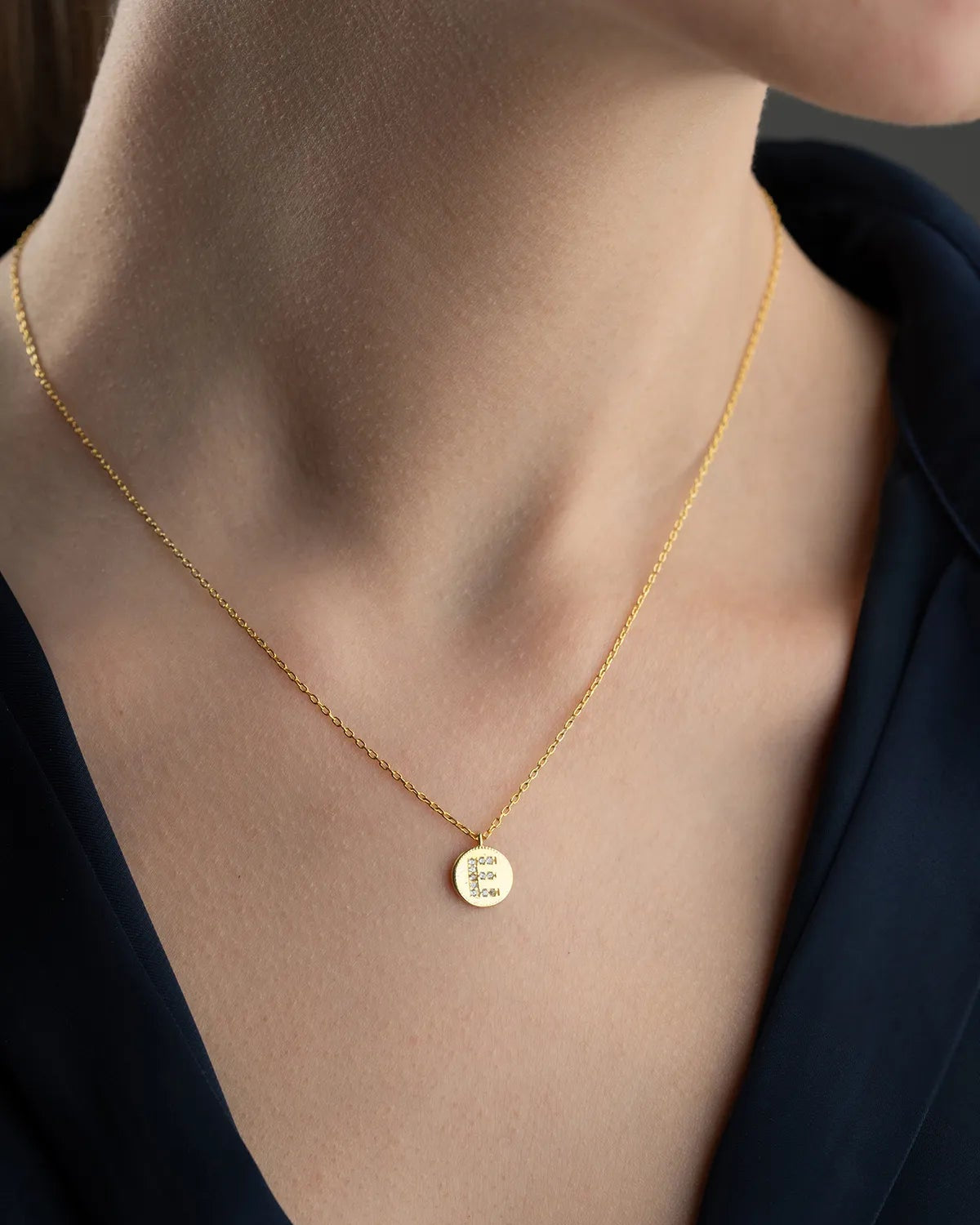 Stone Plate Letter Necklace - 925 Sterling Silver