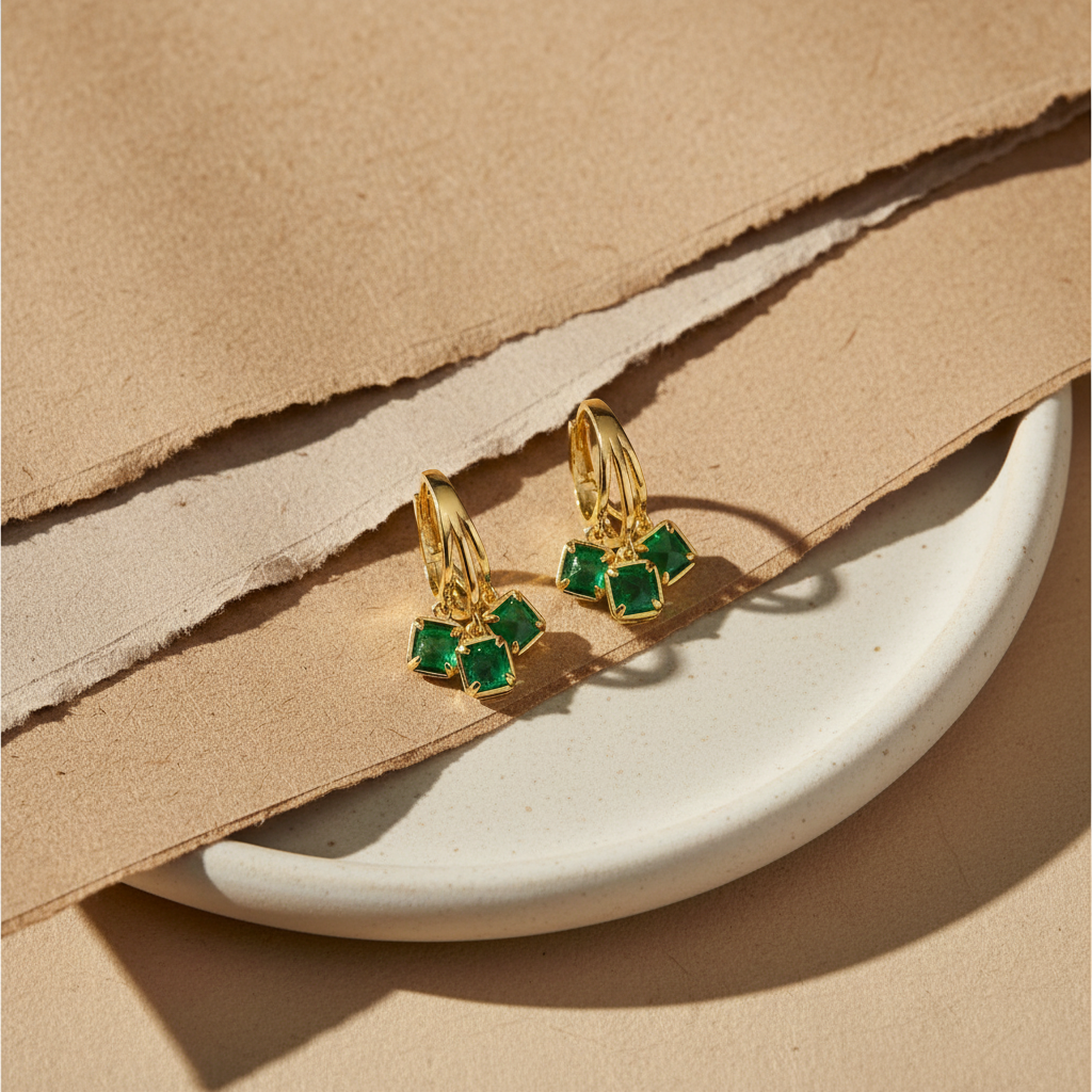 Emerald sparkle - 925 sterling silver green stone earrings