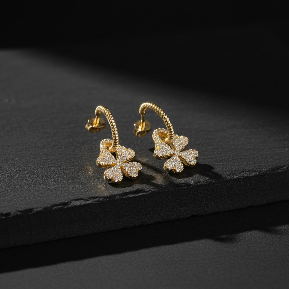 925 Sterling Silver Clover Stone Earrings
