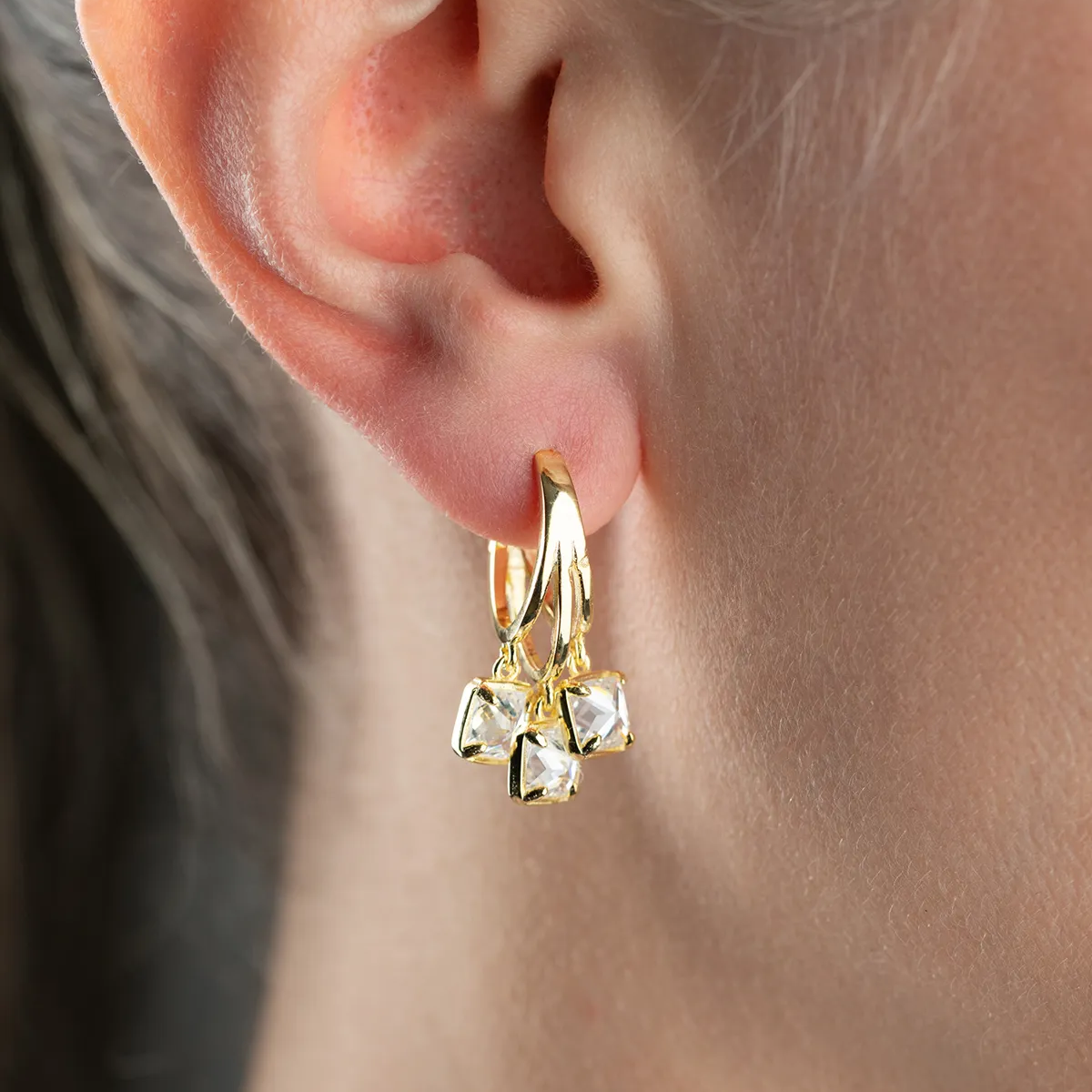925 Boucles d'oreilles en pierre carrée en argent sterling