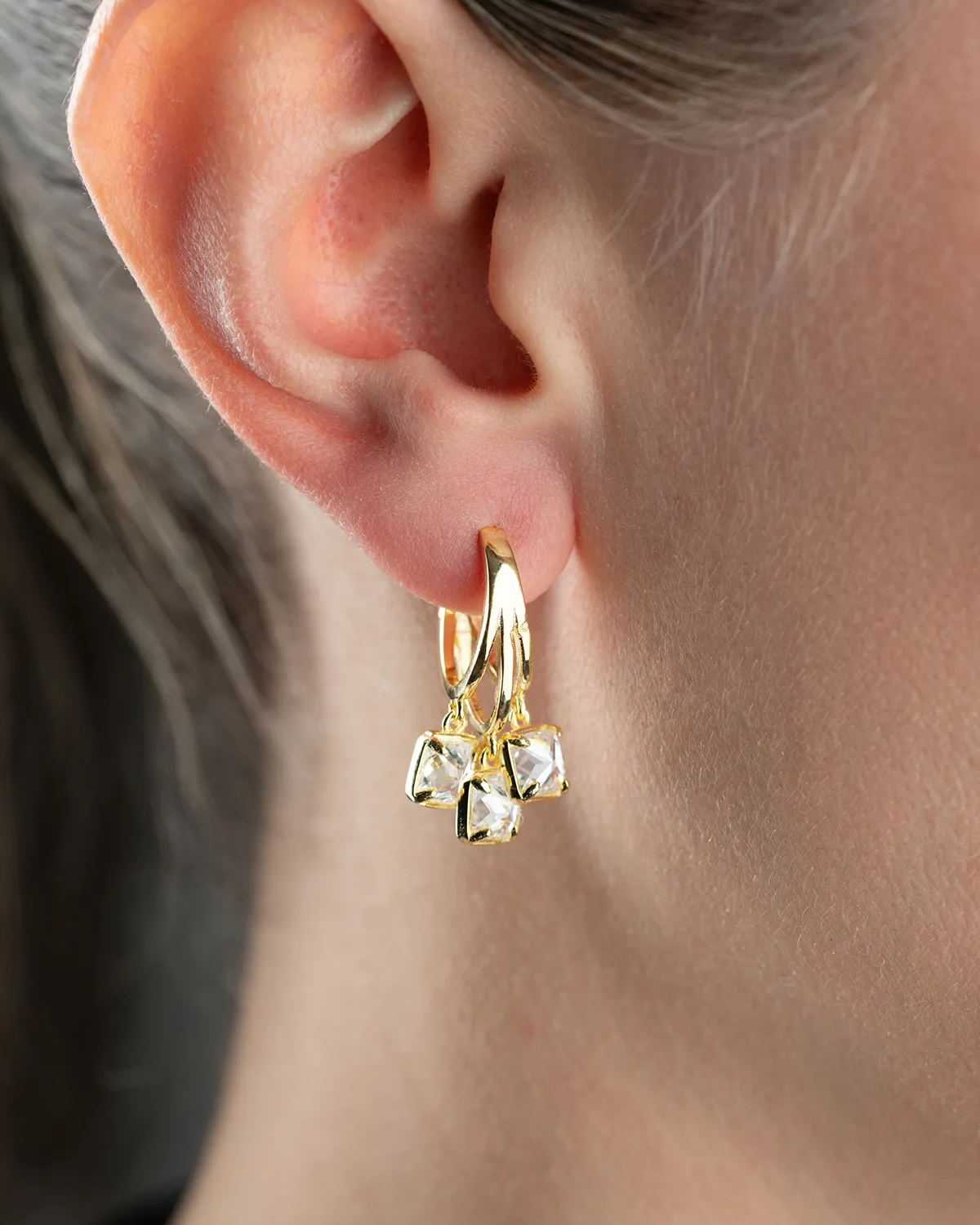 925 Sterling Silver Square Stone Swinging Earrings