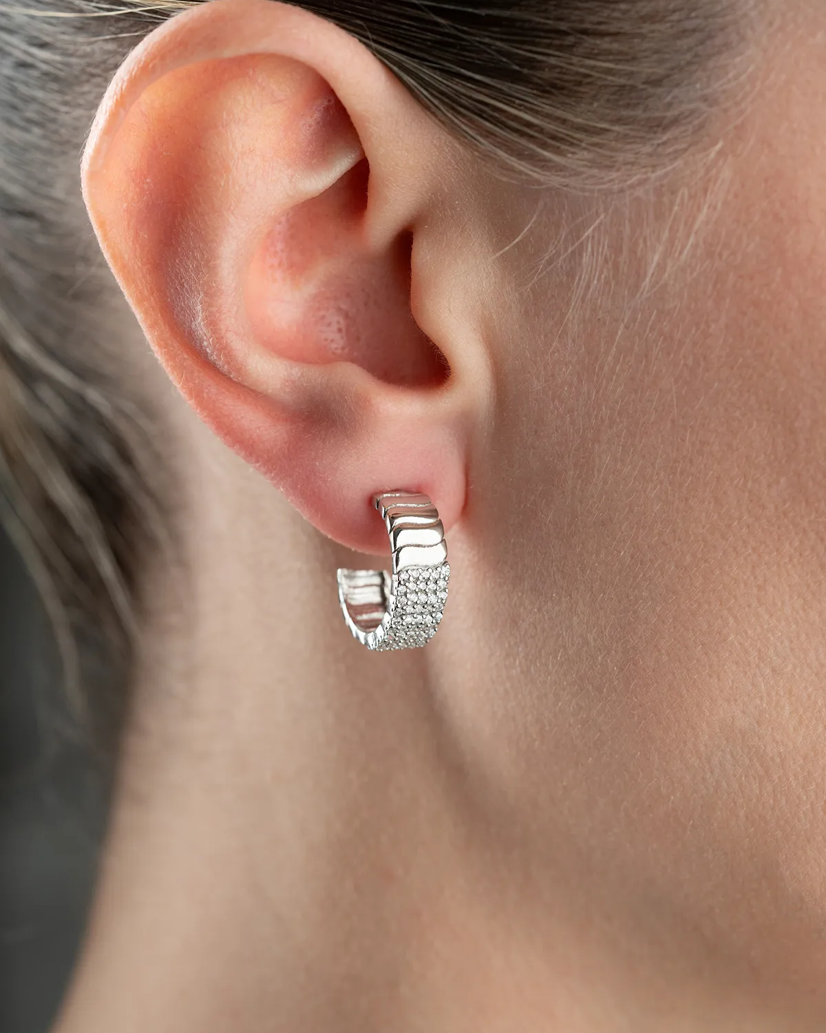 925er Silber Creolen mit Zirkoniasteinen & Struktur
