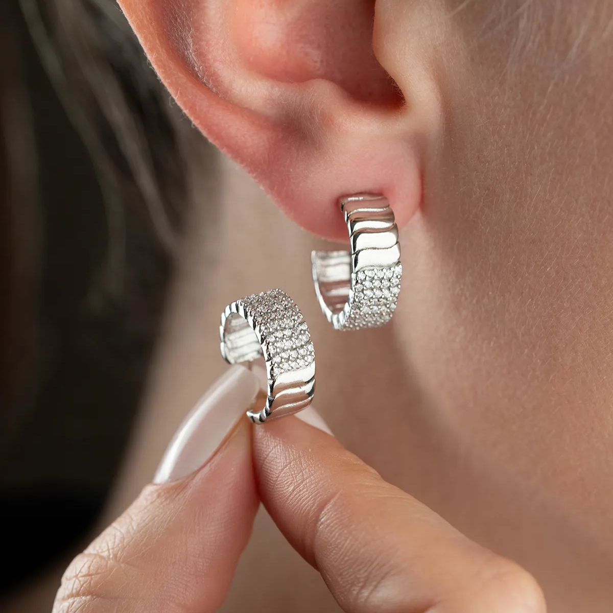 925 sterling silver stone embroidered curved ring earrings