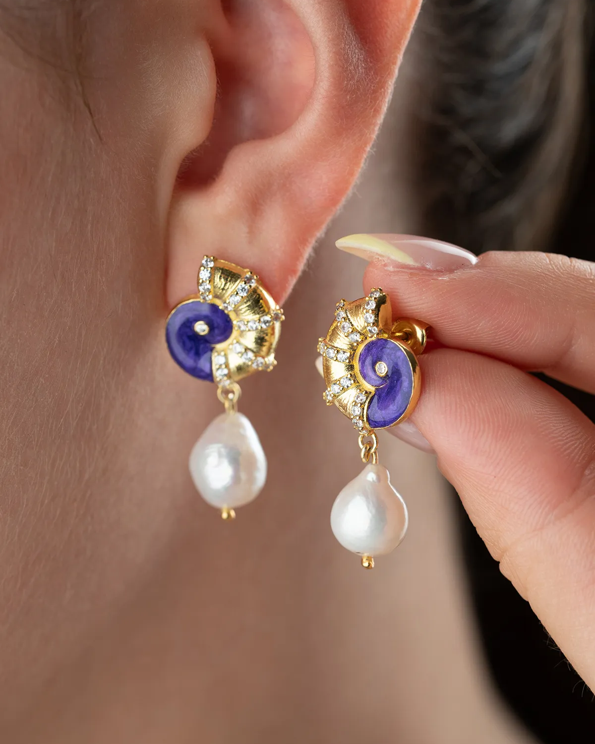 925 sterling silver purple seashell earrings