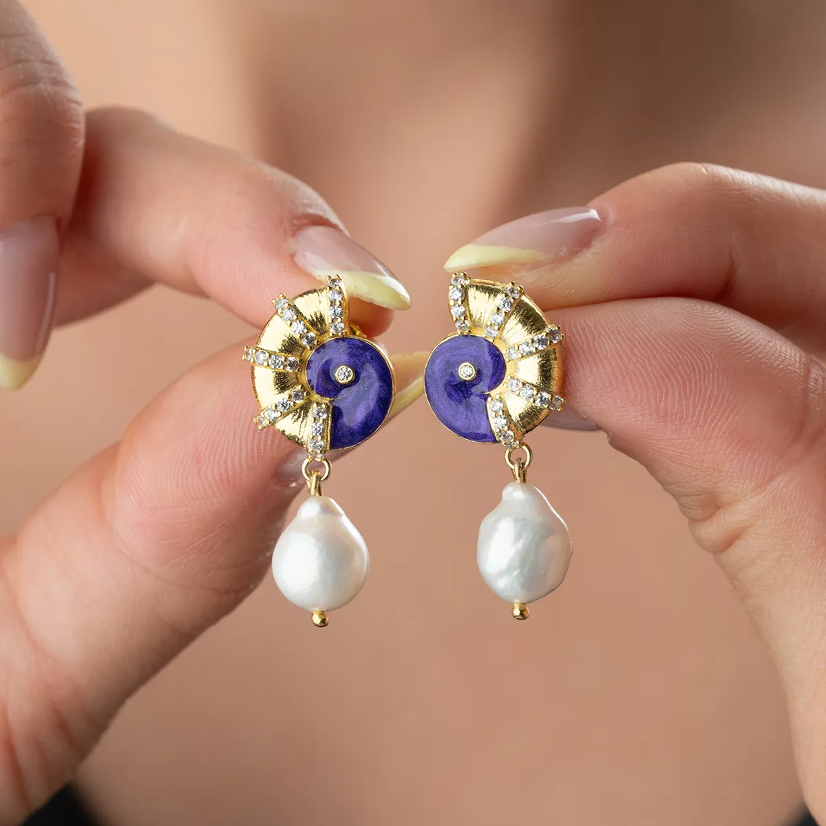 925 sterling silver purple seashell earrings