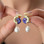 925 sterling silver purple seashell earrings