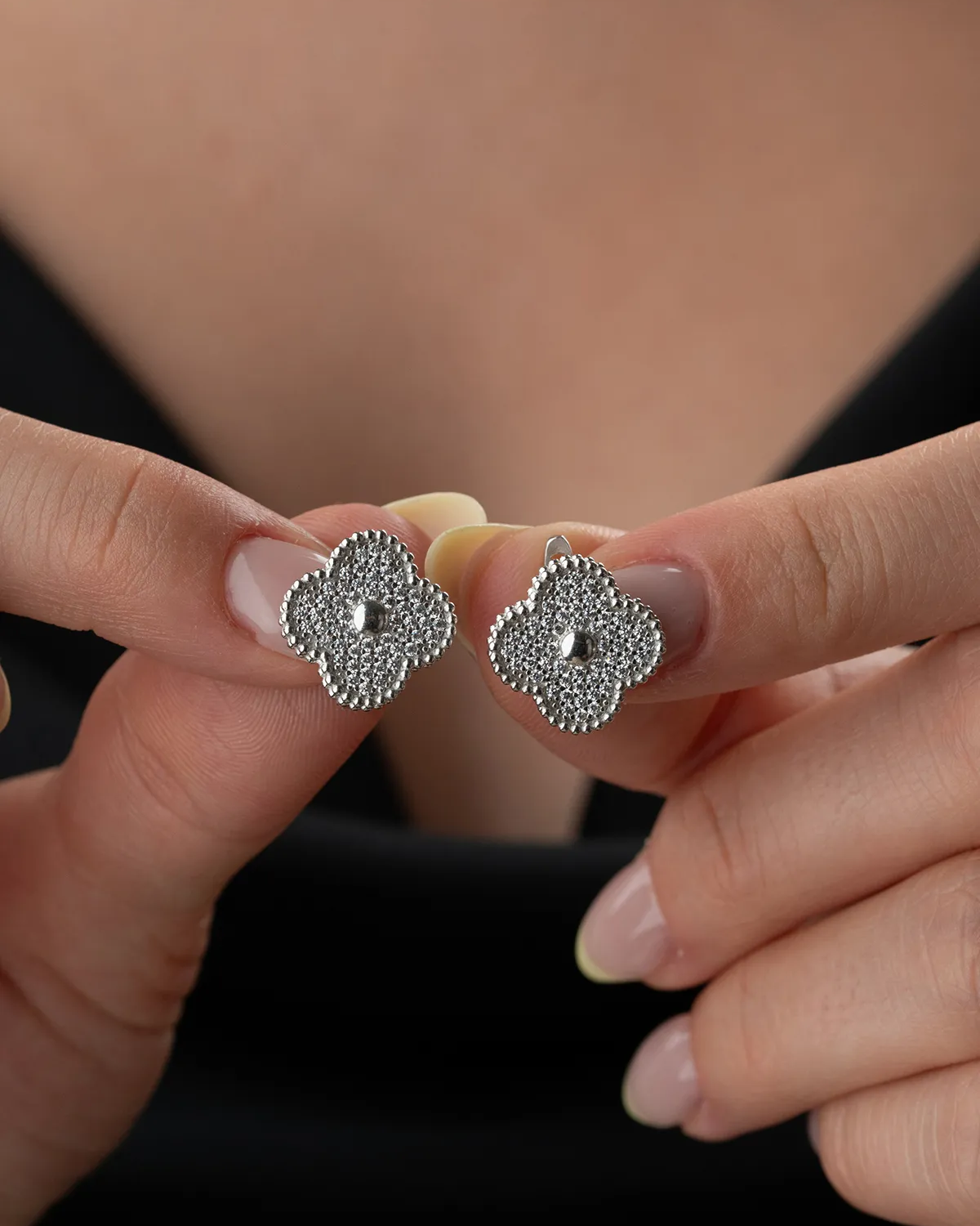 Clover Stone Earrings - 925 Sterling Silver