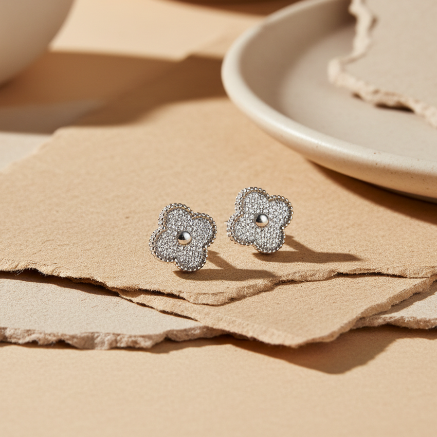 Clover Stone Earrings - 925 Sterling Silver