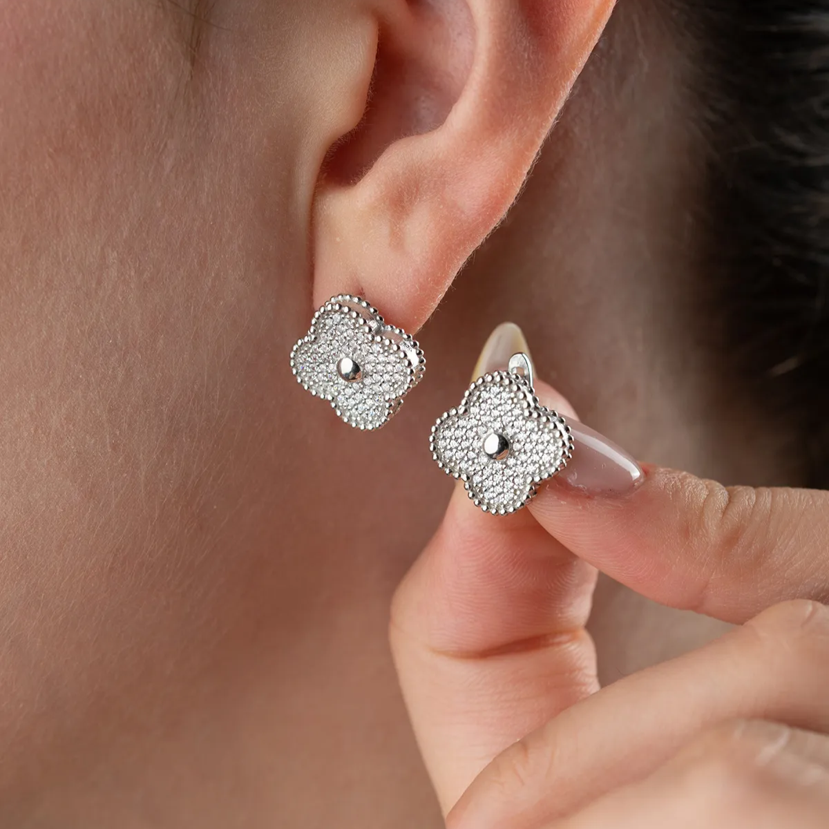 Clover Stone Earrings - 925 Sterling Silver