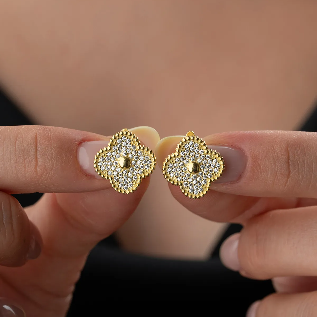 Clover Stone Earrings - 925 Sterling Silver