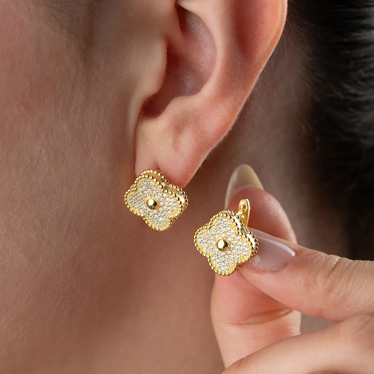 Kleeblatt Ohrringe – 925er Silber mit Zirkonia