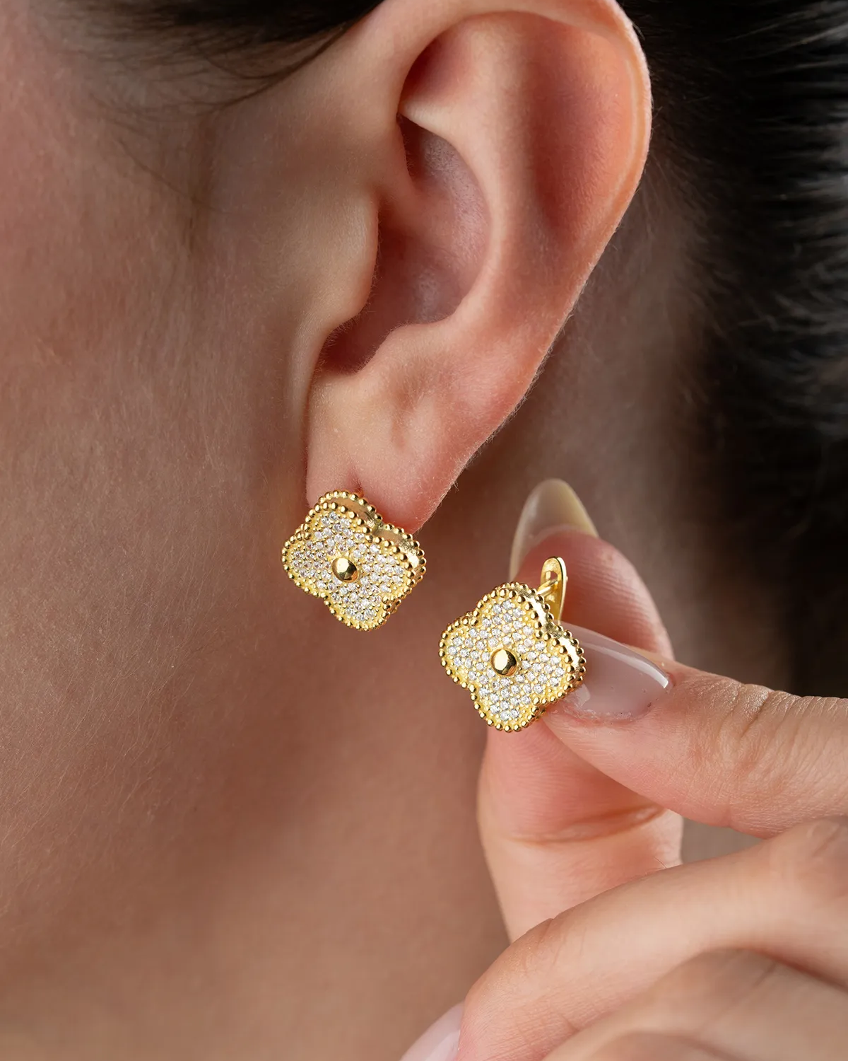 Clover Stone Earrings - 925 Sterling Silver