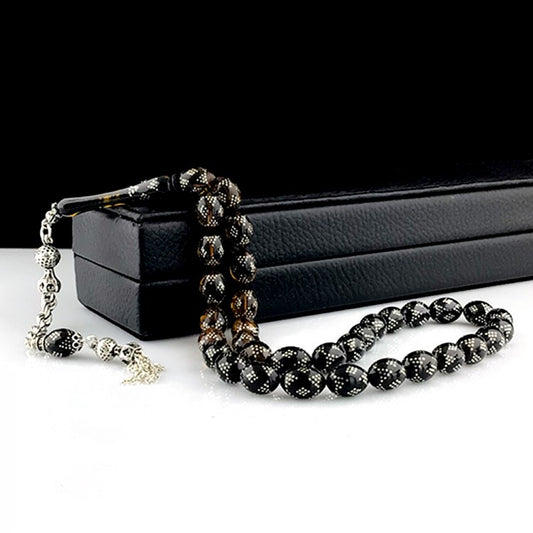 Filterfarbe Silber bestickte Feuerbernstein-Gebetsperlen