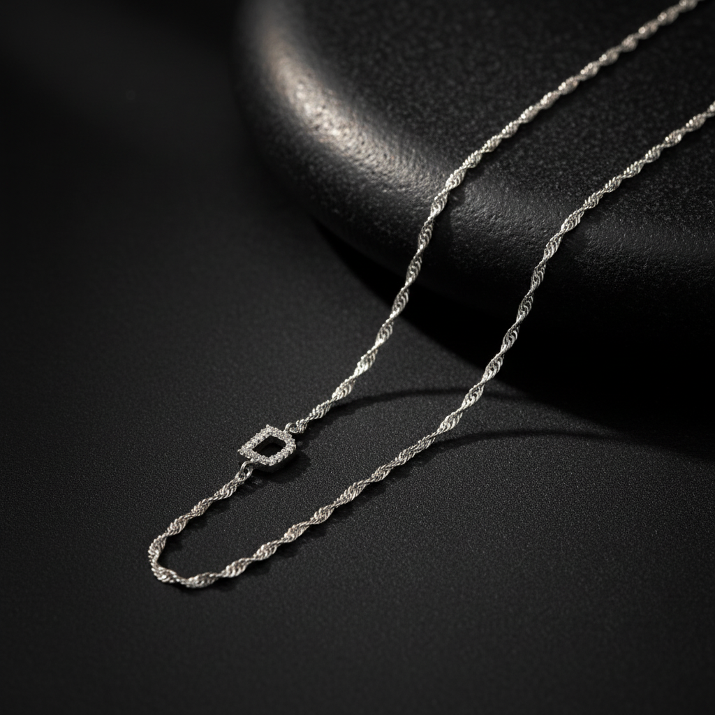 925 Sterling Silver Stone Letter Detailed Necklace