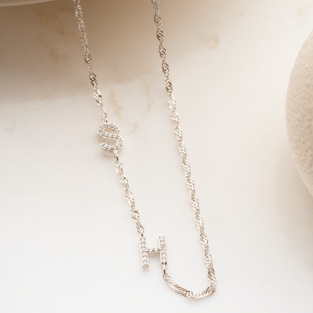 Collier personnalisé avec une double lettre - 925 argent sterling