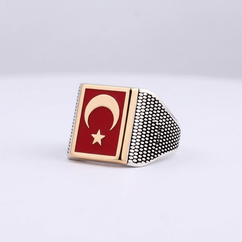 Halbmond Stern Herrenring | 925 Silber
