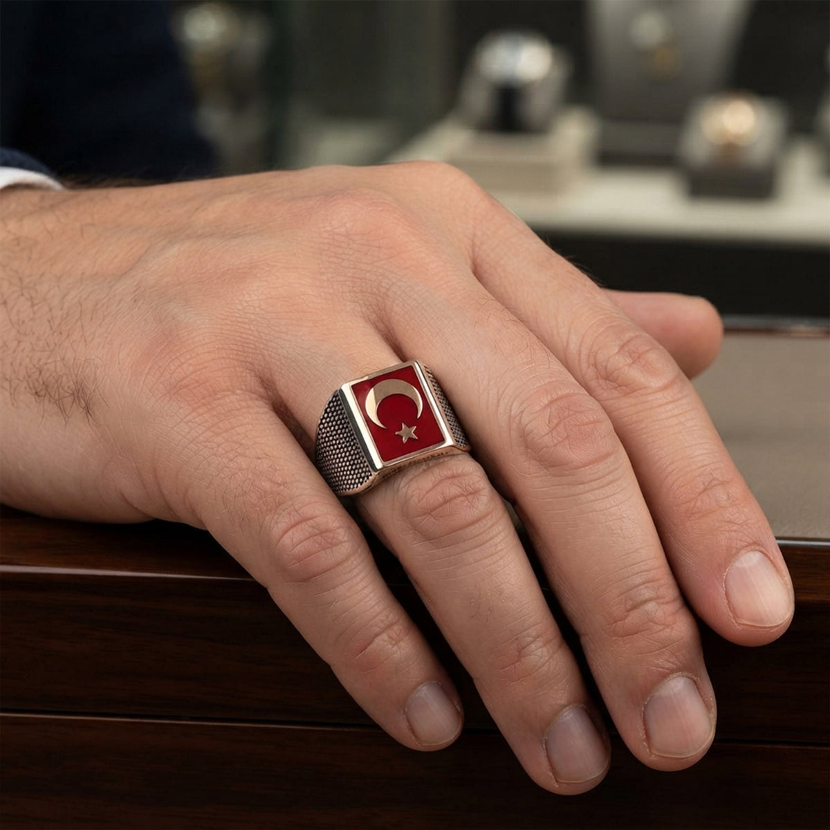Halbmond Stern Herrenring | 925 Silber
