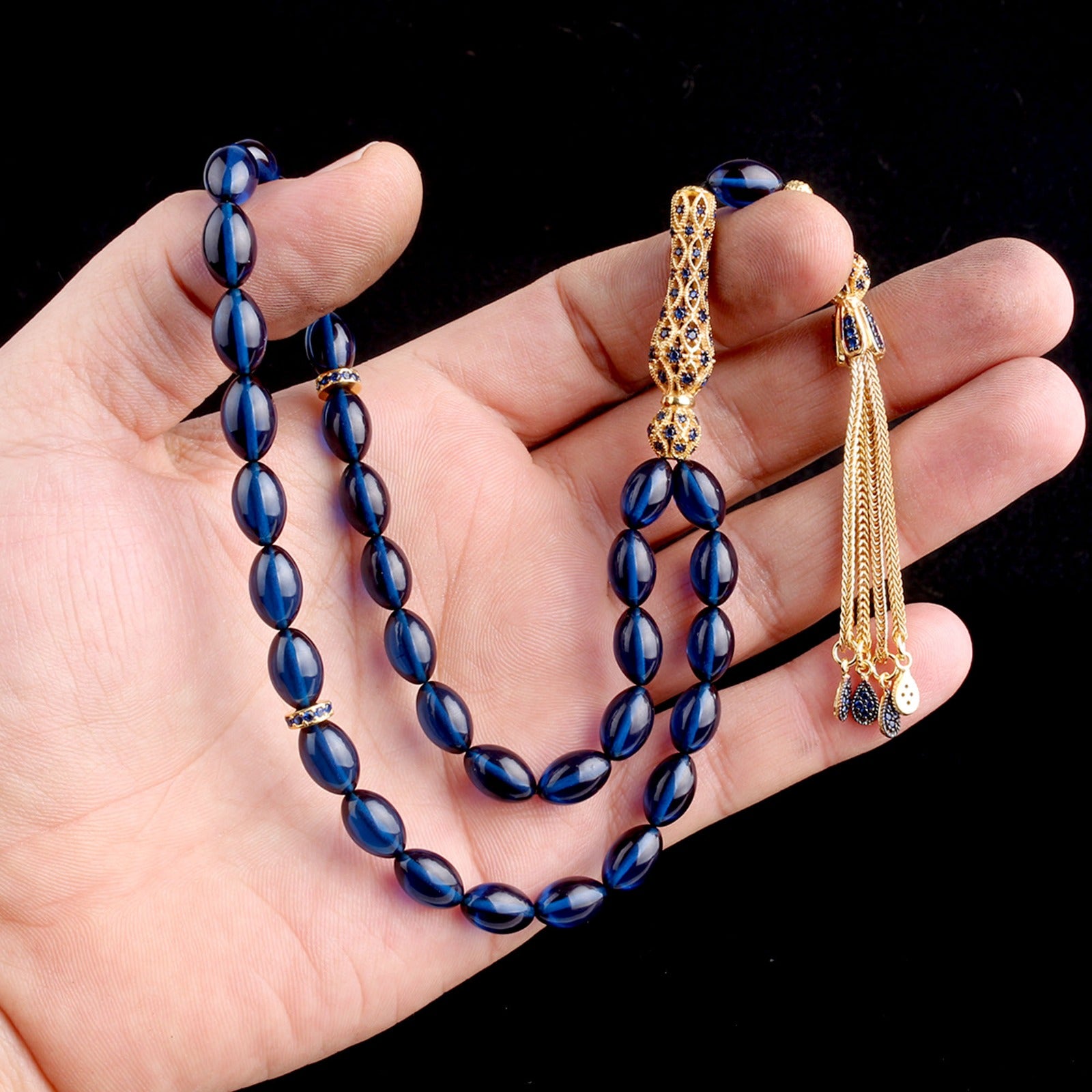 Blue Color Fire Ambariar Rosary - 925 Sterling Silver