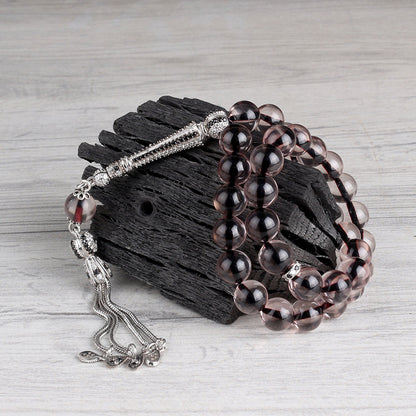 Küre Kesim Siyah Zirkon Taşlı Ateş Kehribar Tesbih