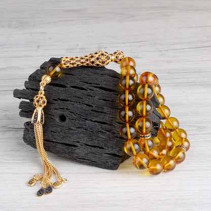 Küre Kesim Siyah Zirkon Taşlı Ateş Kehribar Tesbih