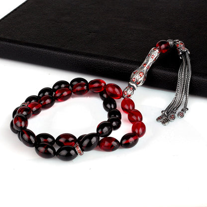 Rote Bernstein-Gebetskette (Tesbih) - 925er Silber