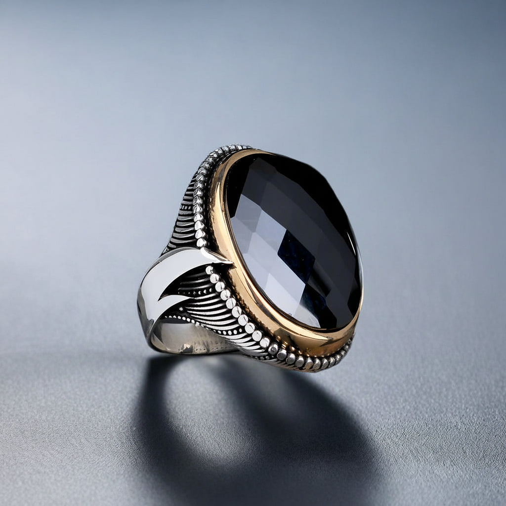 Sword Design 925 Sterling Silver Onyx Stone Men Ring