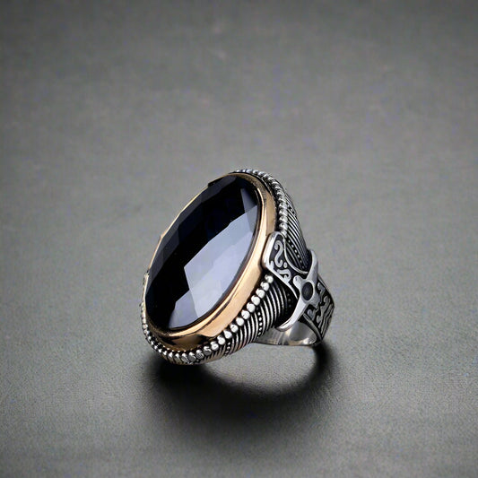 Sword Design 925 Silver Silver Onyx Stone Men Ring