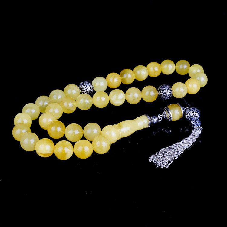 Originele Druppelamber Tesbih 15 mm | 925 Zilveren Kwast