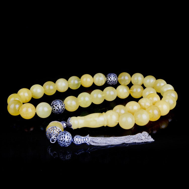 Originele Druppelamber Tesbih 15 mm | 925 Zilveren Kwast