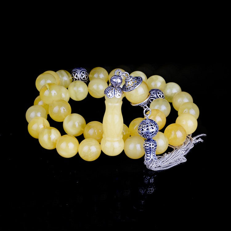 Tesbih Ambre Véritable Grosses Perles 15 mm | Argent 925