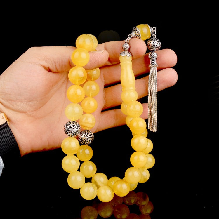 Tesbih Ambre Véritable Grosses Perles 15 mm | Argent 925