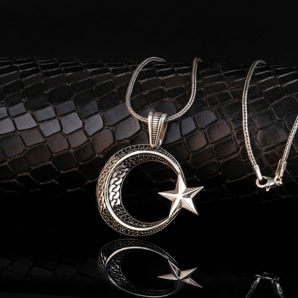 Zircon Stone Moon Star Silver Necklace