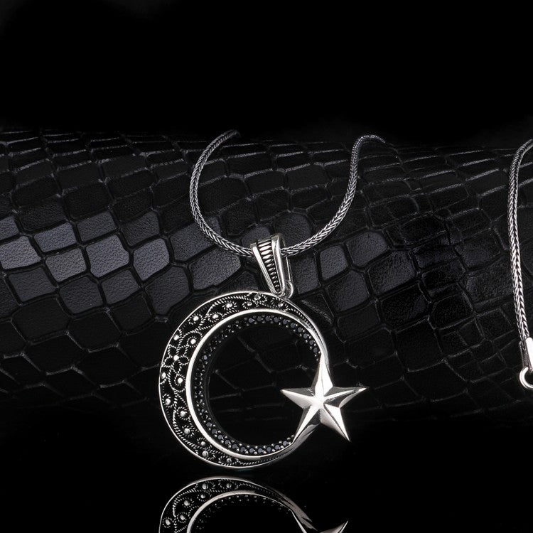 Collier en argent étoile de la lune en pierre de zircon