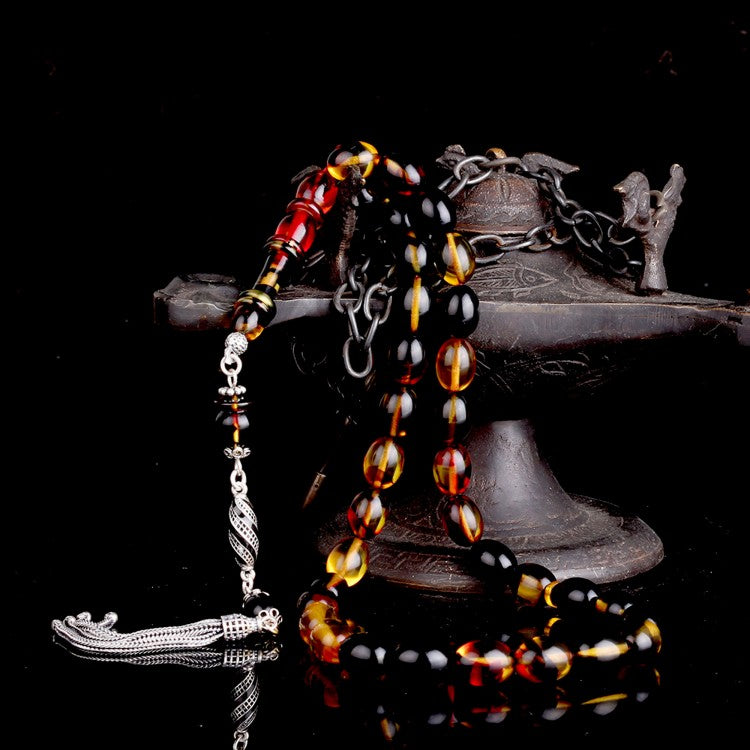 925 Sterling Silver Enamel Tassel Yellow Black Fire Ambariar