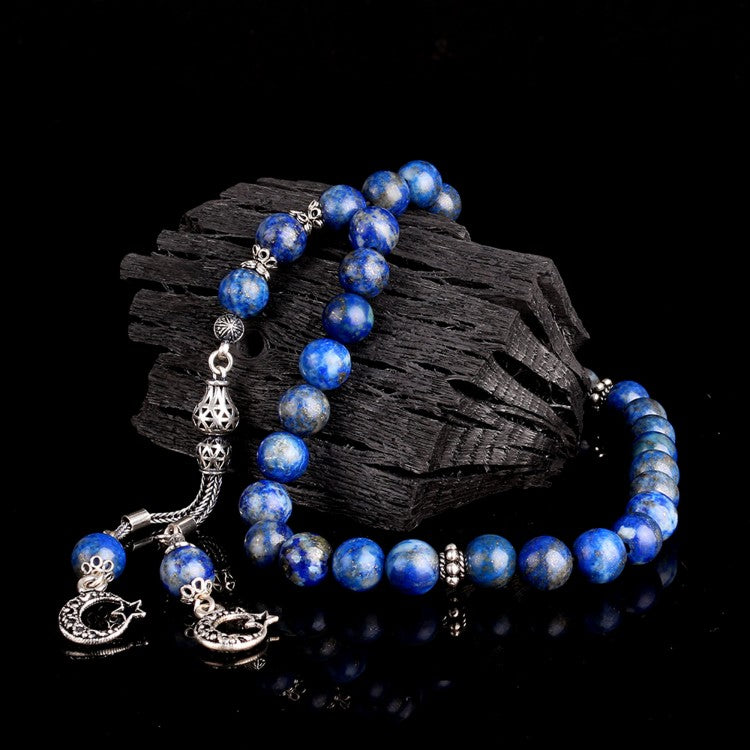 925 Sterling Silver Moon Star Model Lapis Stone Tesbih