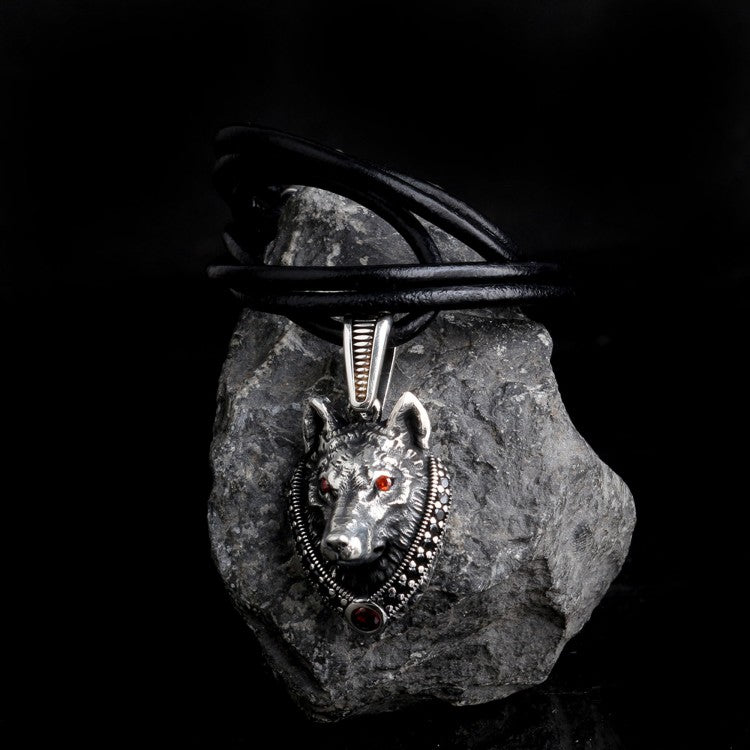 925 Sterling Silver Men Necklace with Wolf Motifs