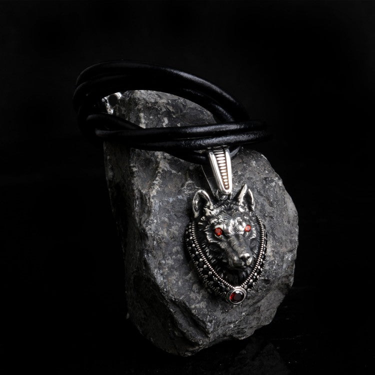 925 Sterling Silver Men Necklace with Wolf Motifs