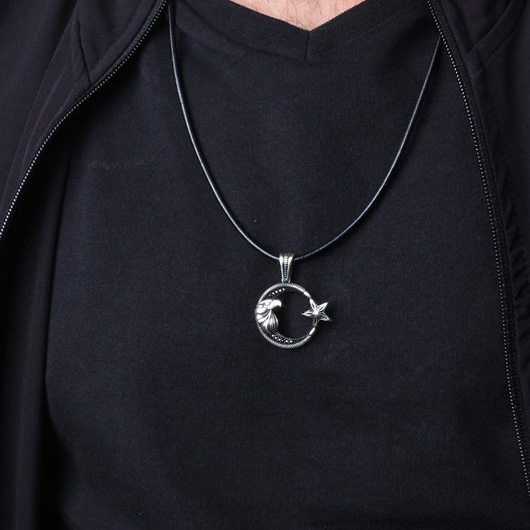 Silver Necklace with Crescent Star Eagle Design