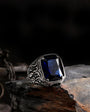 Blue Zircon Stone Men's Silver Ring