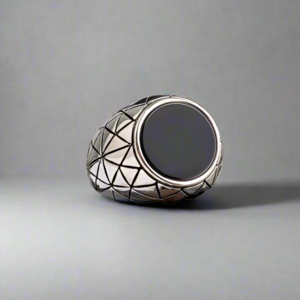 Black Onyx Stone Men's Silver Ring
