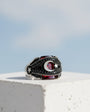 Moon Star Red Zircon Stone Men's Silver Ring