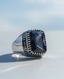 Black Zircon Stone Men's Silver Ring