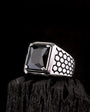 Black Zircon Stone Men's Silver Ring