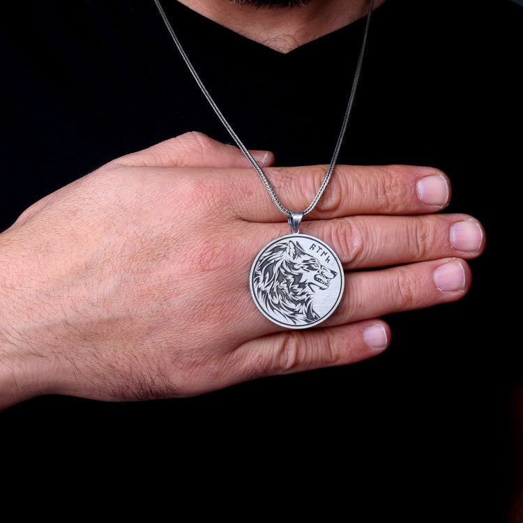 925 Sterling Silver Göktürkçe Turkish Written Wolf Necklace
