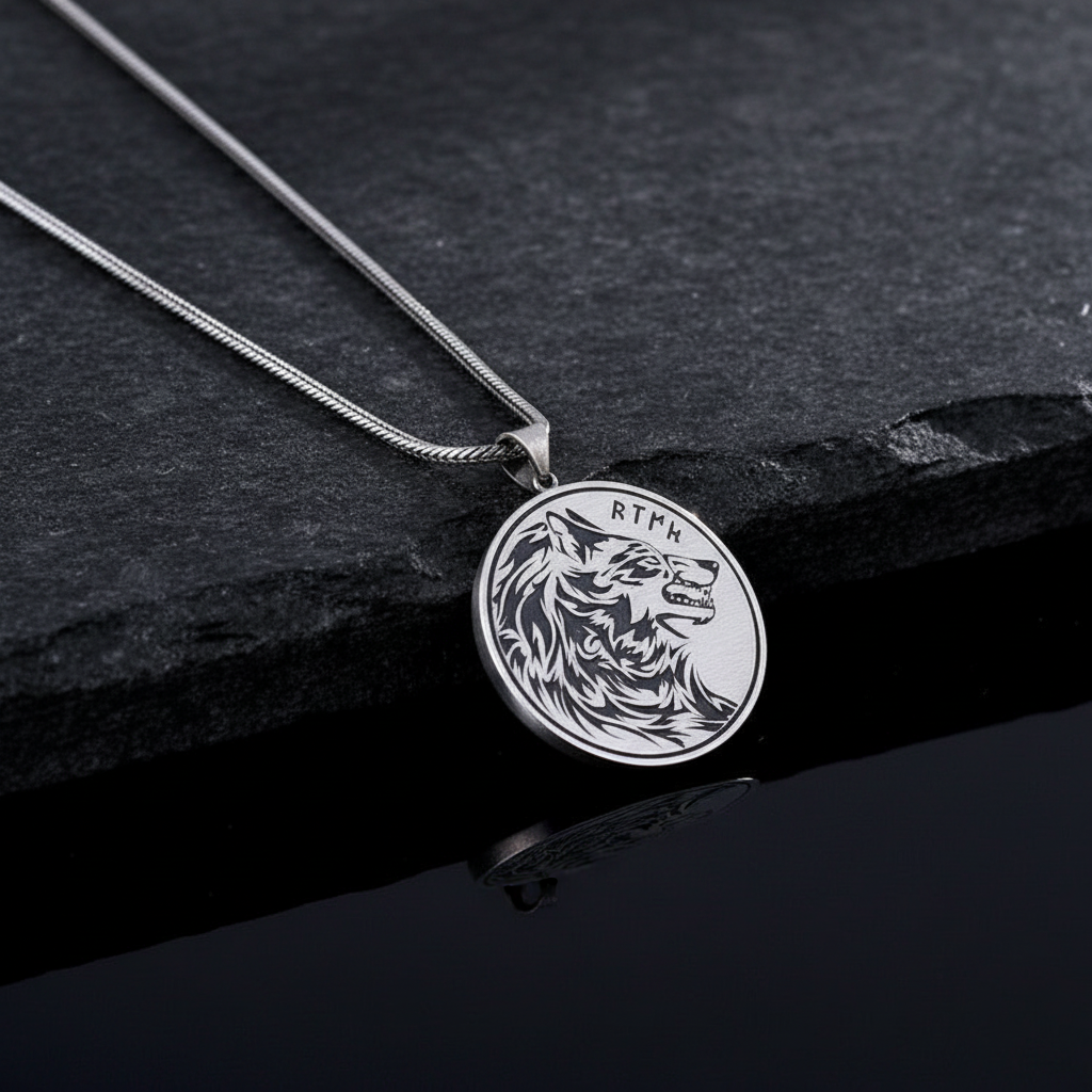 925 argent sterling göktürkçe collier de loup écrit turc