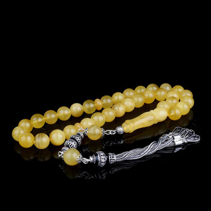 925 Sterling Silver Enamel Tassel Drop Amber Tesbih