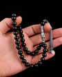 Globe cut black zircon stone fire amber rosary