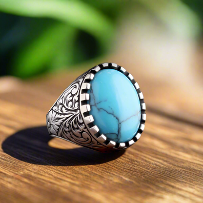 Turquoise Stone 925 Sterling Silver Men Ring